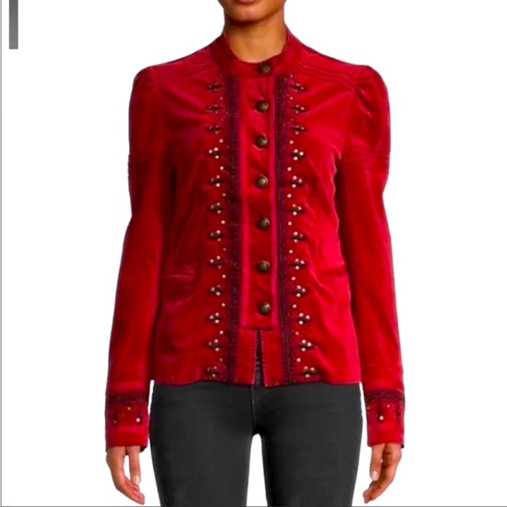 Free People Red Maven Pintuck velour  jacket